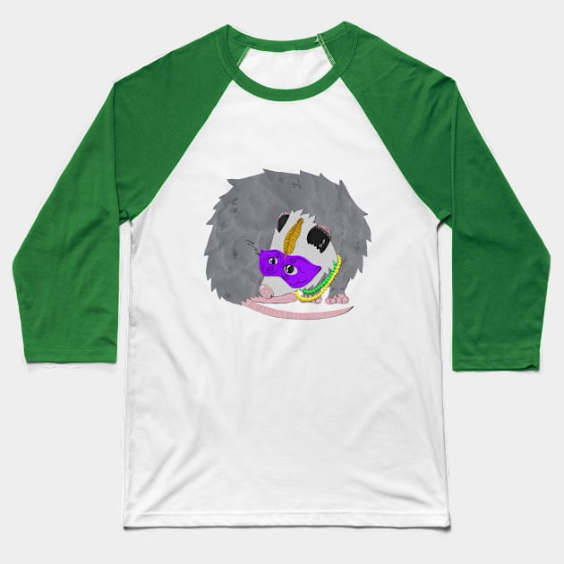 Paper craft Mardi Gras Opossum Baseball T-Shirt by Black Squirrel CT